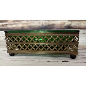 Vintage Green Glass NAPCO Planter/Serving Dish Metal Stand. 8"x4.5"